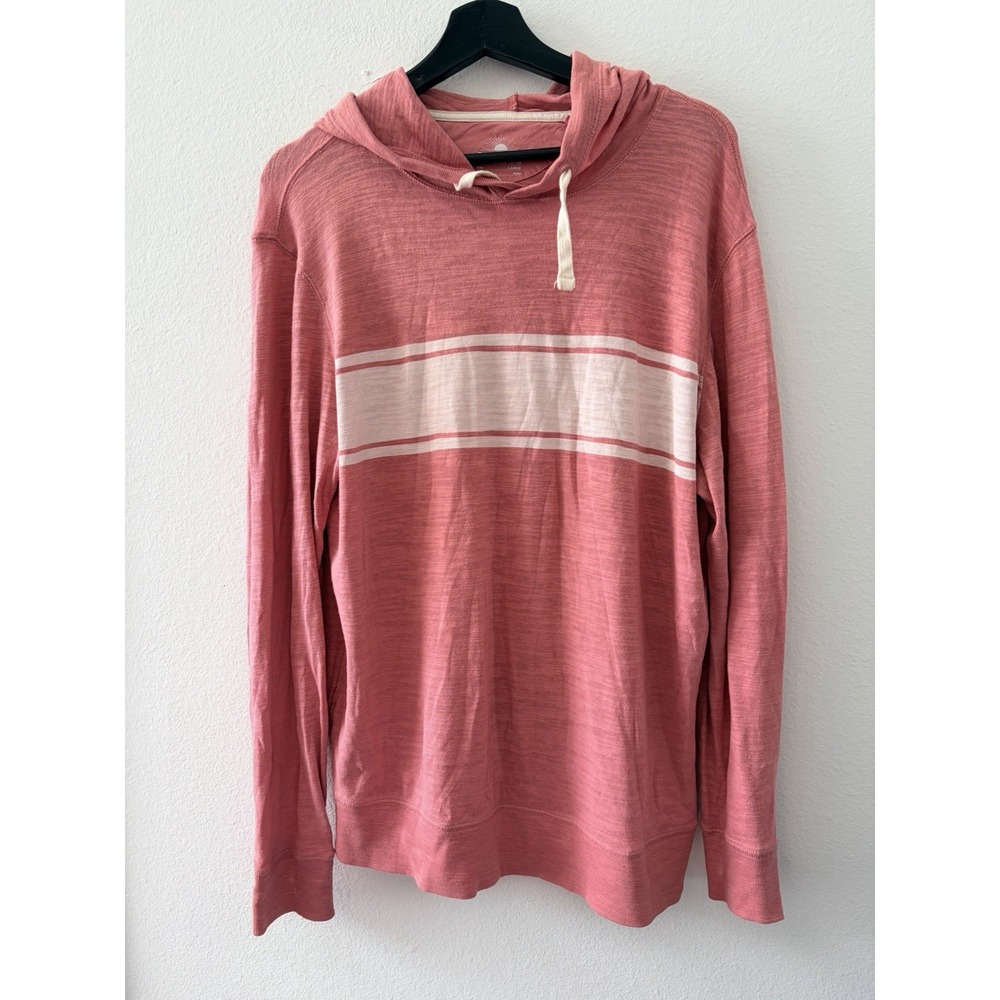 Faherty Men Long Sleeve Sunwashed Slub Hoodie Size Large Pink Striped Organic
